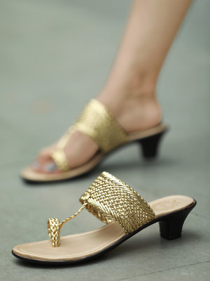 SHOETOPIA Girls Slip-on Heels(Gold , 13-14 Years)