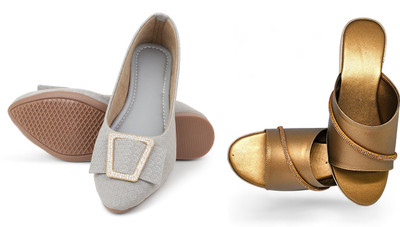 PMS Women Wedges(Grey, Gold , 7)