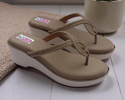 R.N Footwear Women Wedges(Beige , 6)