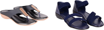 PMS Women Wedges(Grey, Blue , 7)