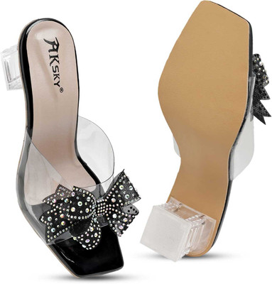 AK SKY Women Heels(Black , 5)