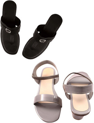 Goraiya Women Flats(Black, Grey , 8)