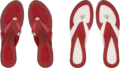 kishu Women Heels(Red, White , 5)