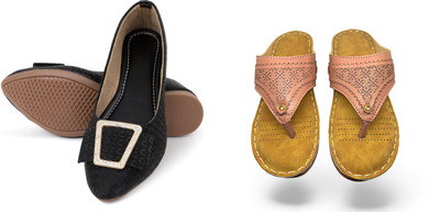 PMS Women Wedges(Black, Pink , 8)