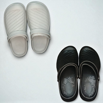 Monrav Men Clogs(Off White, Black , 8)