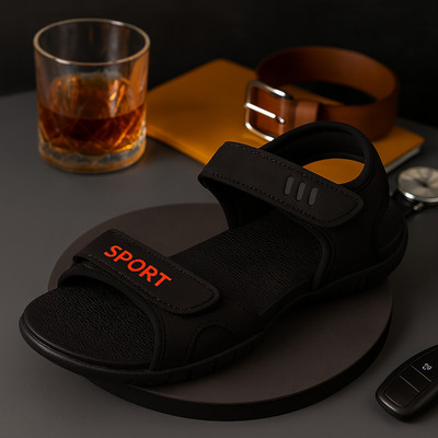 Feel alive Men Sandals(Black , 6)