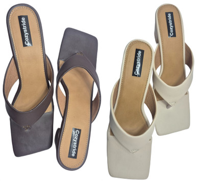 Cozystride Women Heels(Brown, White , 9)
