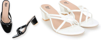 Zaif Women Heels(White, Black , 4)