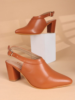 PLANET WALK Lightweight comfort extra-soft with trendy, premium stylish design Women Heels(Tan , 6)