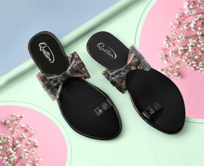 QUILLION Women Flats(Black , 8)