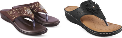 hunyza footwear Women Flats(Brown, Black , 8)