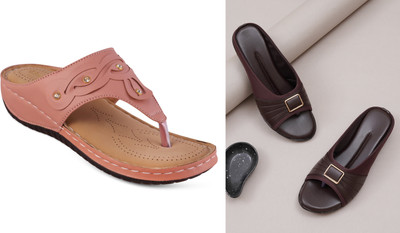 hunyza footwear Women Flats(Brown, Pink , 9)