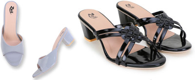 Zaif Women Heels(Grey, Black , 8)