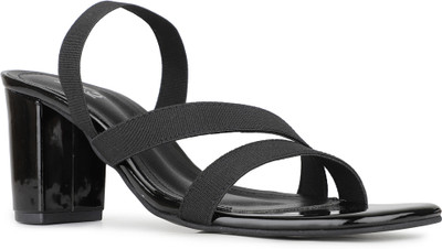 Inc.5 Party Wear Striped Square Toe Block Heel Sandals Women Heels(Black , 2)