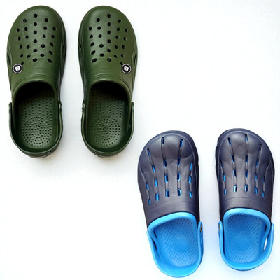 Monrav Men Clogs(Green, Blue , 8)