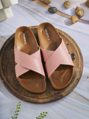 KILLER Stylish Dual Strap Buckle Design Women Flats(Pink , 4)