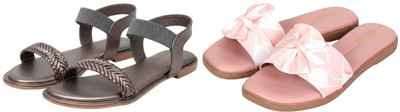Kuhu Creations Women Flats(Pink, Grey , 6)