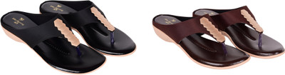 PMS Women Wedges(Black, Maroon , 6)