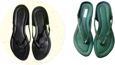 Nicesteps Women Flats(Black, Green , 8)