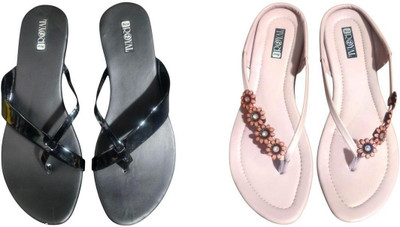 Nicesteps Women Flats(Black, Pink , 8)