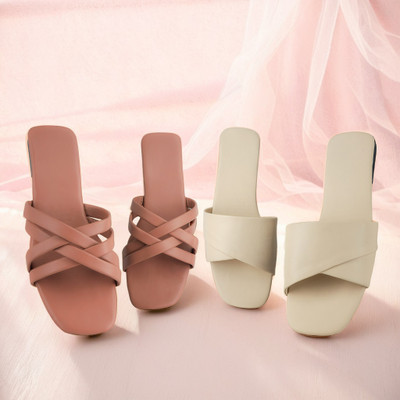 SAYERA Women Flats(Beige, Pink , 4)