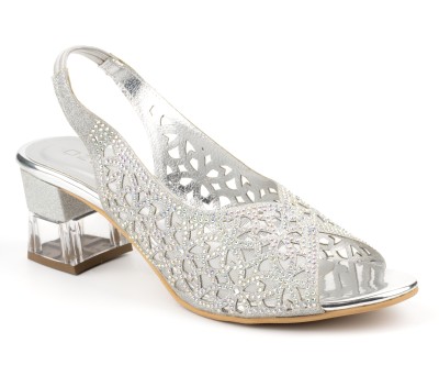 OZURI Women Heels(Silver , 7)