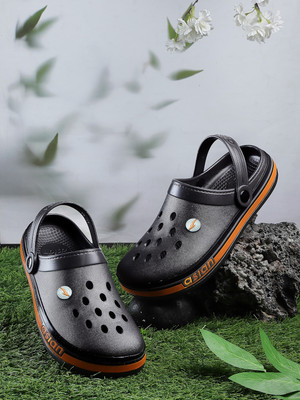 asian Men Clogs(Grey, Orange , 6)