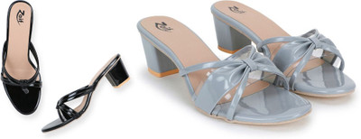 Zaif Women Heels(Black, Grey , 7)