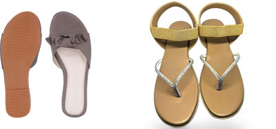 PMS Women Wedges(Grey, Beige , 6)