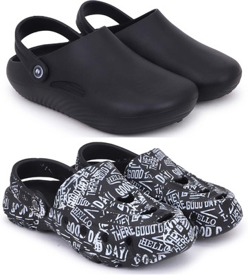 Pampy Angel Men Combo Pack of 2, Ultra cushion, Flipflops, Slipper, Slides, Sandal, Clogs Men Casual(Black, White , 7)