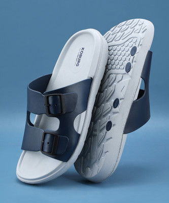 Koburg Classic Men's Sandals|Comfortable |Extra Soft Slide|Lightweight |EVA Sole KS-204 Men Sandals(Grey, Navy, Blue , 6)