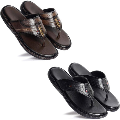 Walkivo Men Sandals(Brown, Black , 6)