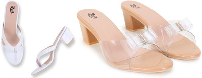 Zaif Women Heels(White, Beige , 7)