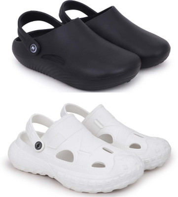 Pampy Angel Men Combo Pack of 2, Ultra cushion, Flipflops, Slipper, Slides, Sandal, Clogs Men Clogs(Black, White , 9)