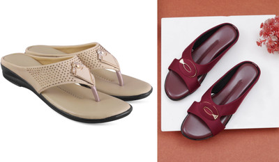 hunyza footwear Women Flats(Beige, Maroon , 9)