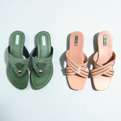 Nicesteps Women Flats(Green, Pink , 6)