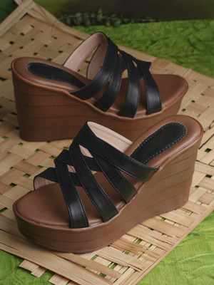 Froh Feet Women Wedges(Black , 5)
