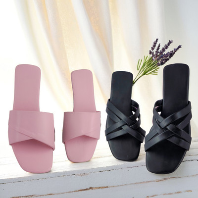 SAYERA Women Flats(Pink, Black , 8)