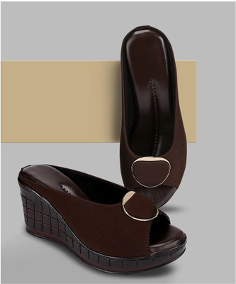 Protonberry Women Wedges(Brown, Gold , 4)