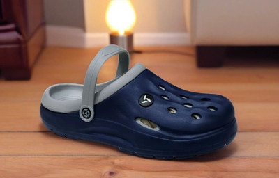 Athree Men Clogs(Blue, Grey , 8)