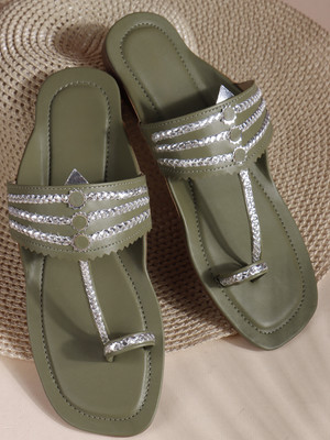 TRYME Women Flats(Olive , 8)