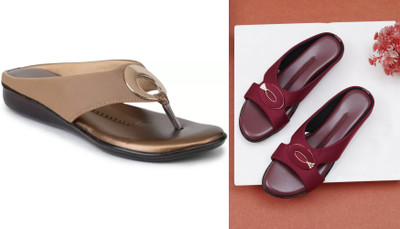 hunyza footwear Women Flats(Gold, Maroon , 7)