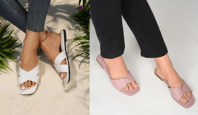 R F C Women Flats(White, Pink , 6)