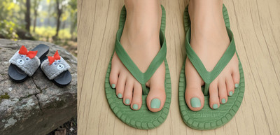 Geeta Women Flip Flops(Green, Grey , 9)