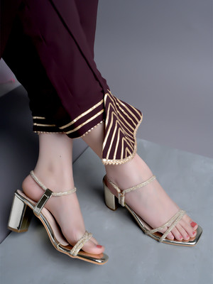 SHOETOPIA Girls Slip-on Heels(Gold , 8-9 Year)