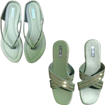 Nicesteps Women Flats(Green, Grey , 4)