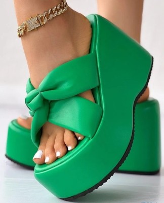 Gloglamp Women Wedges(Green , 7)