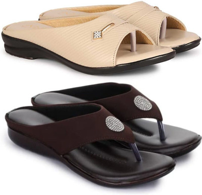 Nekii Traders Women Flats(Brown, Beige , 6)