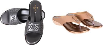 PMS Women Wedges(Brown, Black , 4)