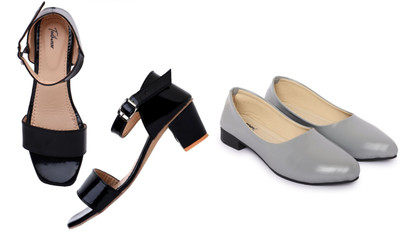 Todhwear Women Heels(Grey, Black , 5)